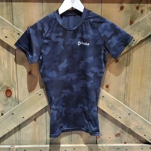 TESLA BLUE CAMO COOL DRY COMPRESSION BASELAYER SHIRT SLEEVE T-SHIRT